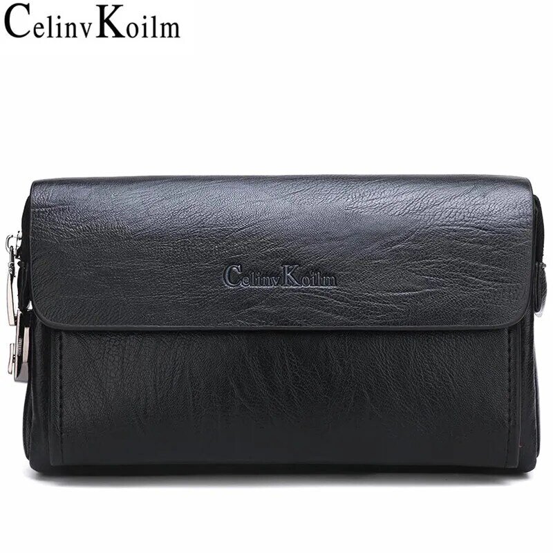 Celinv Koilm-Bolso de mano para hombre, cartera de mano de cuero virgen, de lujo, para teléfono y bolígrafo