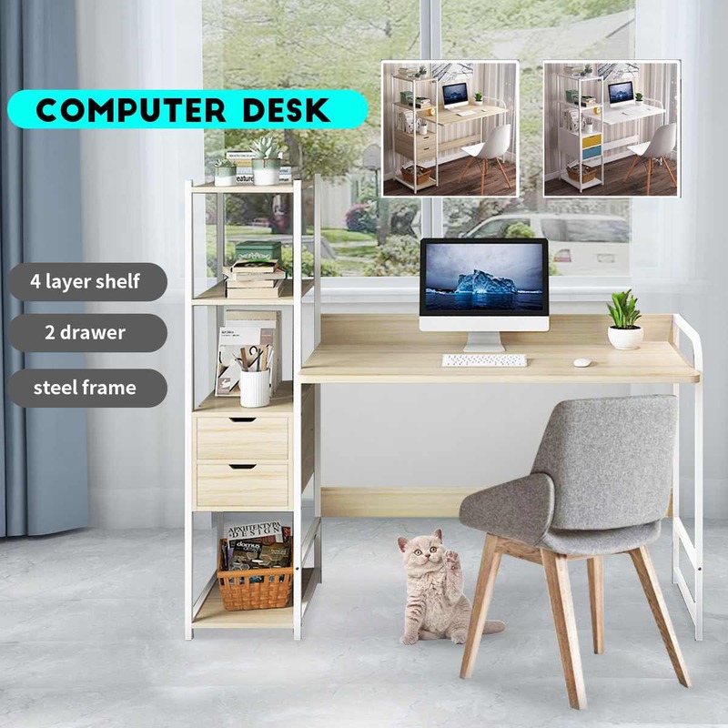 Escritorio de madera grande para ordenador portátil, mesa de escritura, escritorio de estudio con cajones, estantes, muebles de oficina, PC, portátil, estación de trabajo para el hogar
