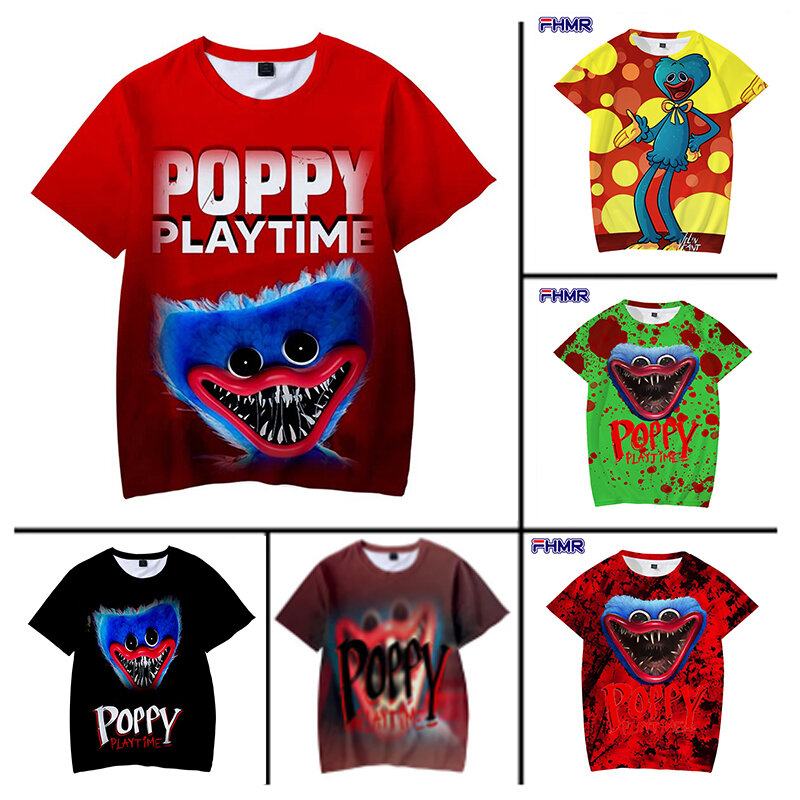 Camiseta moda jogo papoula playtime engraçado tshirt criança verão casual masculino t camisa hipster hip-hop t camisa homme streetwear