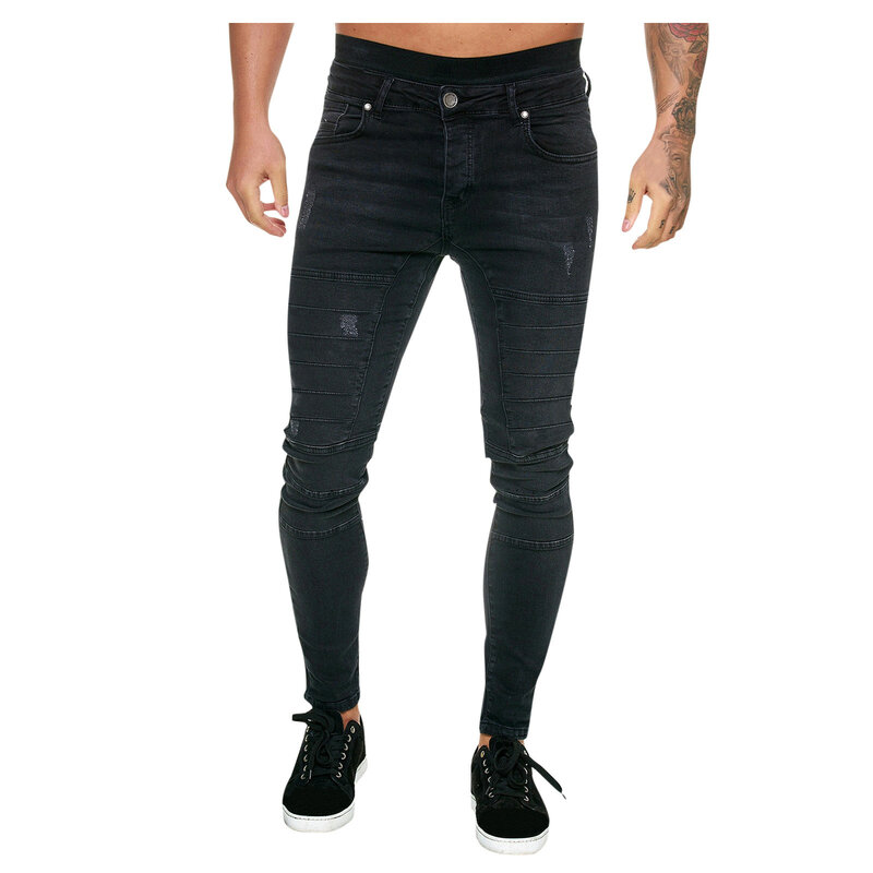 Мужские повседневные джинсовые брюки 55 #2021, однотонные рваные плиссированные потертые градиентные потертые джинсовые брюки, Мужская одежда, брюки для мужчин