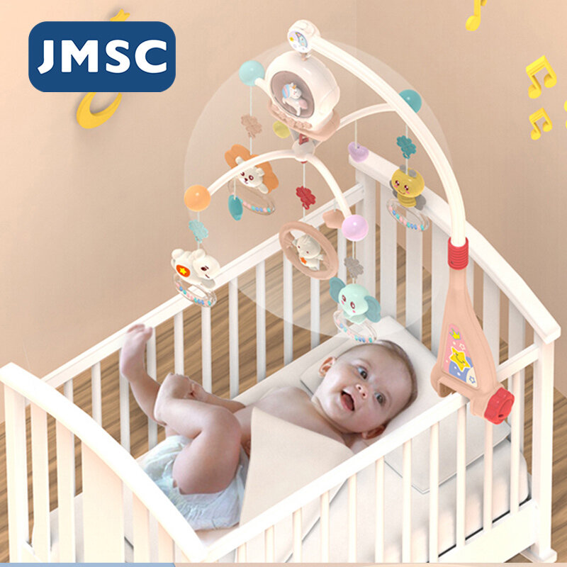 JMSC łóżeczko dziecięce zdalne Mobiles grzechotki muzyka edukacyjne zabawki obrotowy dzwonek do łóżka Nightlight obrót karuzela łóżeczka 0-12M noworodki