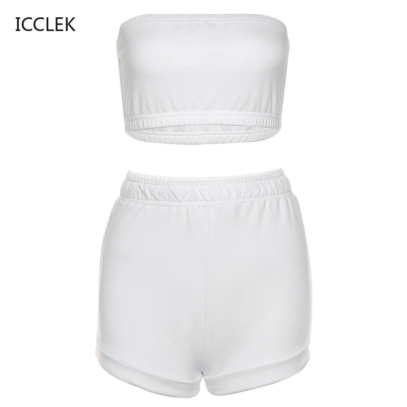 Icclekカジュアル綿スポーツウェア2点セット女性のノースリーブトップ + 巾着弾性ショーツマッチングセットathleisure衣装