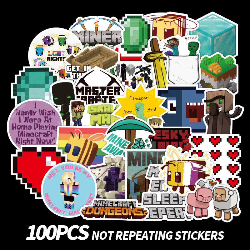 100 pieces Minicraft Sticker Game Cartoon Graffiti Stickers Suitcase Guitar Car Stickers waterproof