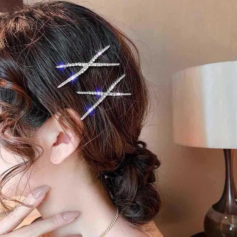 2PCS 3/PCS New Cross Crystal Hairpins Rhinestones X  Hair Clips Barrettes Simple Side Clip Bridal Headwear Girl Hair Accessories