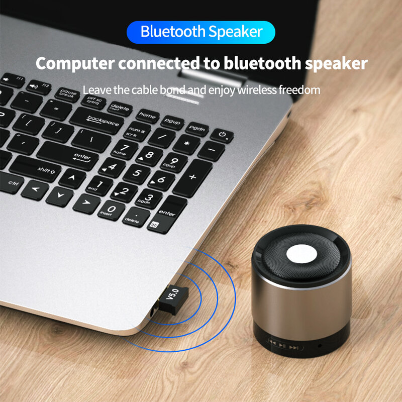 อะแดปเตอร์USB Bluetooth 5.0เครื่องส่งสัญญาณบลูทูธตัวรับสัญญาณBluetooth Dongleไร้สายUSBอะแดปเตอร์สำหรับPCคอมพิวเ...