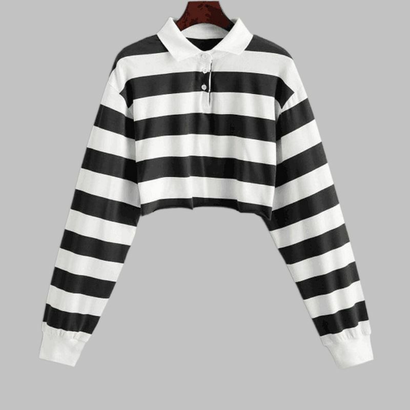 Black and white striped long sleeve T-shirt for women's spring 2021 European and American women's wear