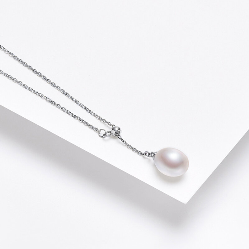 gN Pearl Drop Natural Freshwater Pearl Pendants Minimalist Necklace Choker 925 Sterling Silver Adjustble Chain 8-9mm gNPearl