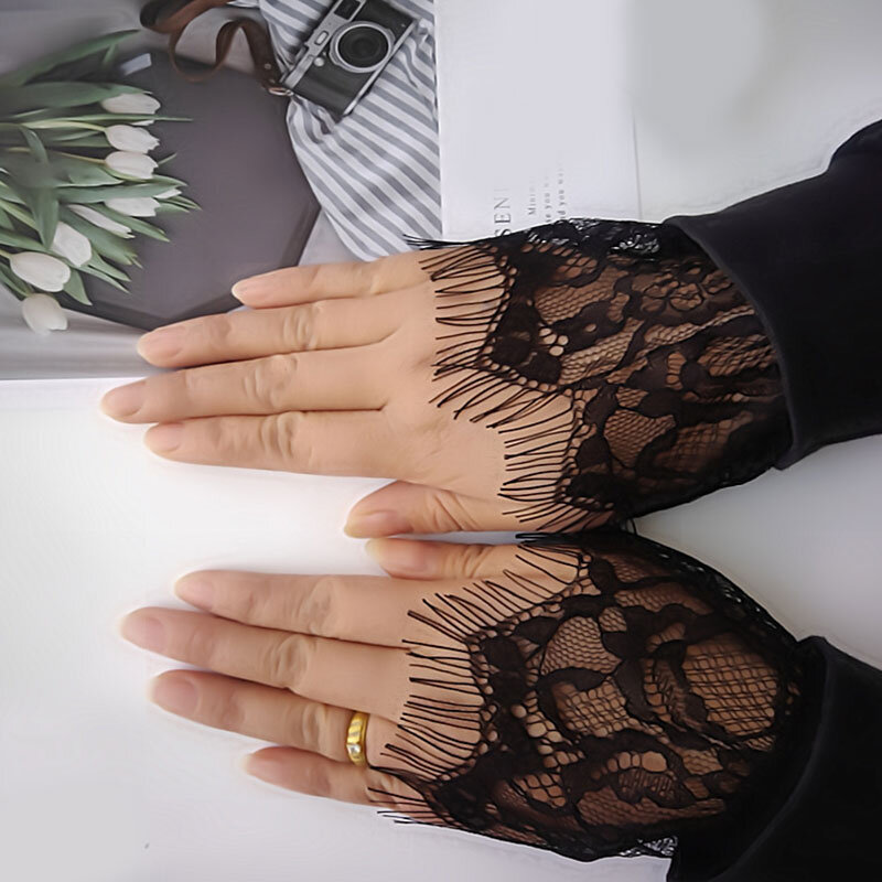 Sun Protection Sleeves Women Girls Solid Color Decorative Fake Sleeves Four Seasons Neutral Hollow Sleeves Lace Gloves