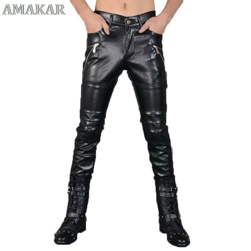 Мужские кожаные брюки в стиле панк, облегающие брюки из искусственной кожи со шнуровкой, для вечевечерние, выступлений, ночных клубов, в сти...