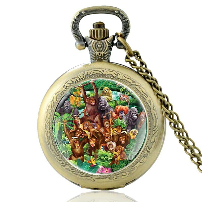 شخصية موضة قرد المملكة ساعة جيب كوارتز فضة خمر الرجال عقد دلاية نسائية مجوهرات هدايا