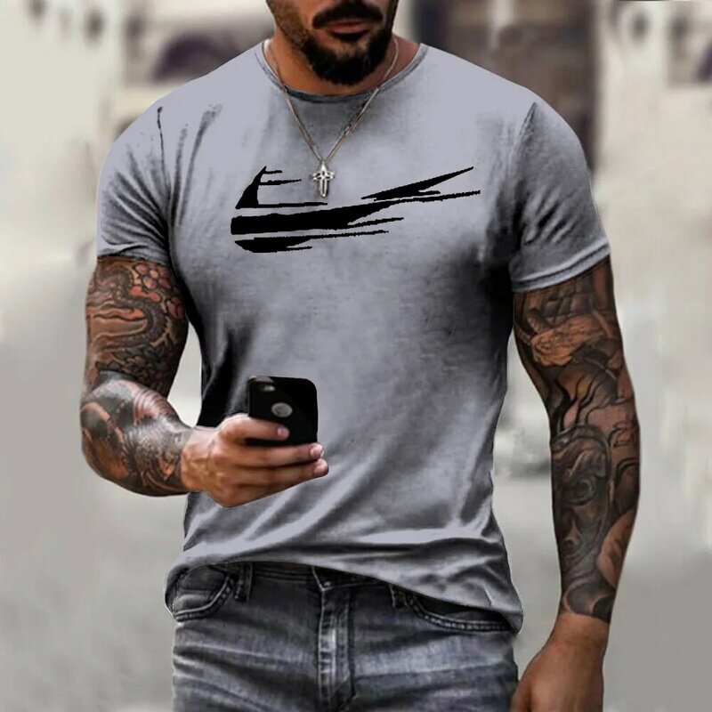 2021 Summer Cotton Print Sports Series Fashion Casual Men's Street Style Round Neck Short Sleeve Top T-shirt 90-6xl