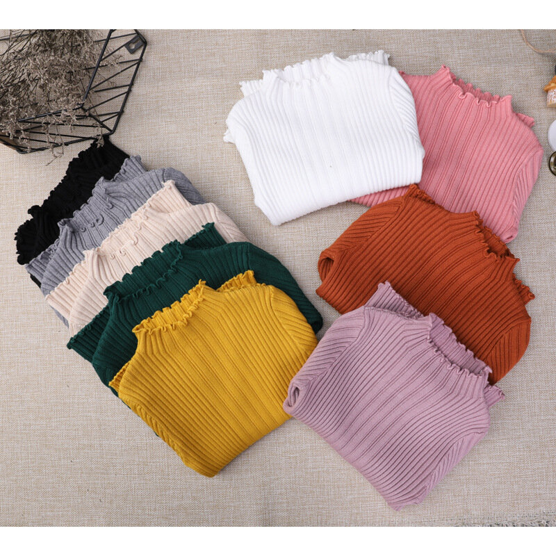 Pull à col roulé élastique en coton pour fille, 4 couleurs, haut pour bébé, tricot basique pour enfant, nouvelle collection automne hiver 2020, #3632