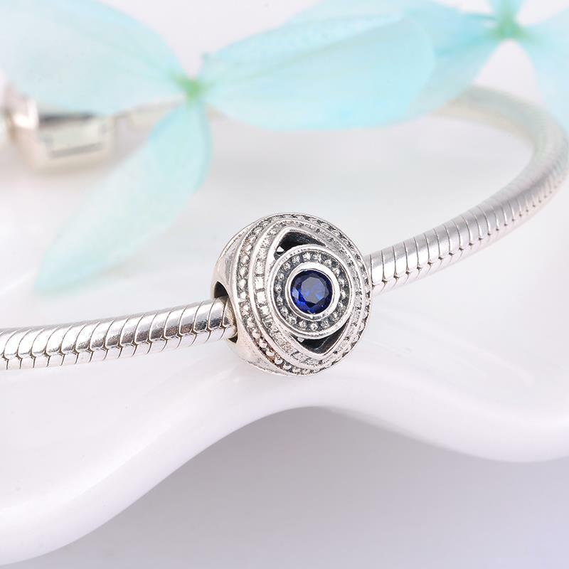 Real 925 Sterling Silver Inlaid Zircon Like Evil Blue Eye Round Charm Beads Jewelry making Fit Original Pandora Charms Bracelet