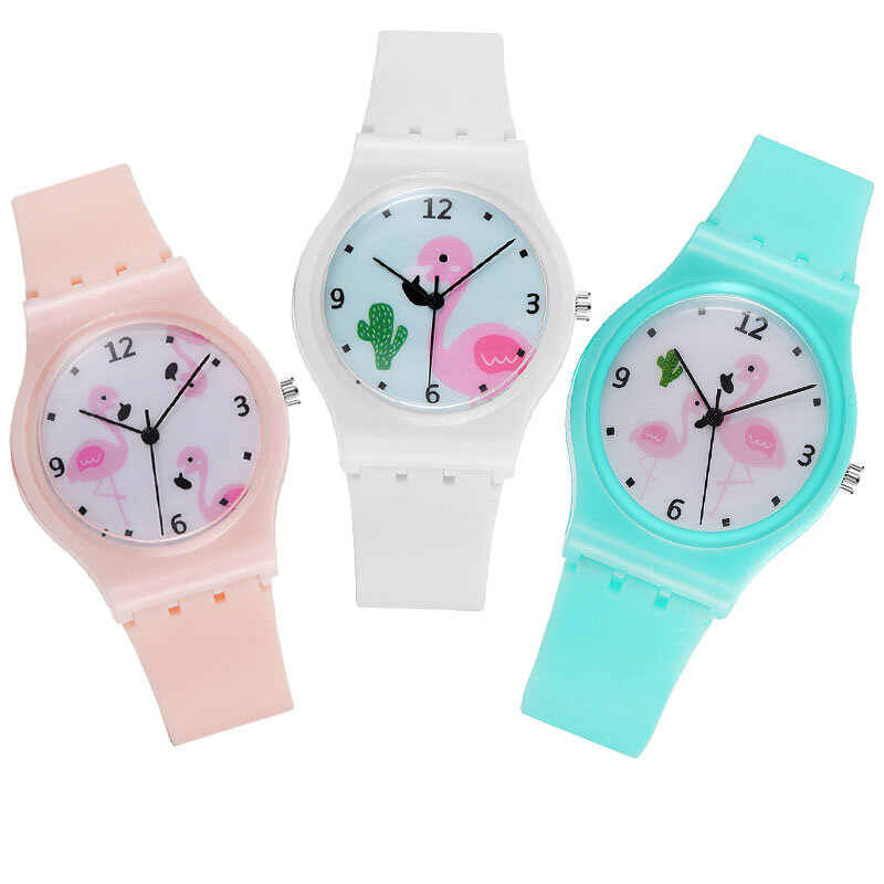 Часы с фламинго для девочек, Студенческие Кварцевые часы с силиконовым ремешком, детские наручные часы для мальчиков, подарок, игрушка, детские часы, детские часы, 2021