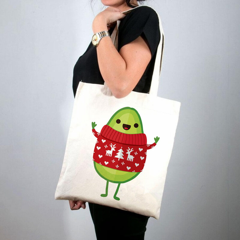 2021 Shopper Avo Merry Christmas! Printed Tote Bag women Harajuku shopper handbag girl Shoulder shopping bag Lady Canvas Bag
