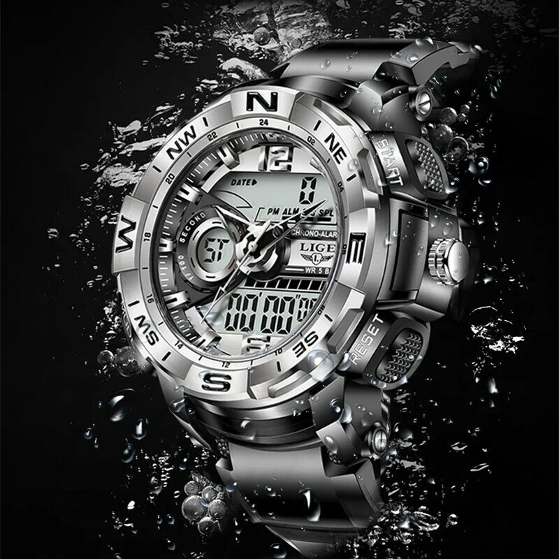 2022 lige esporte masculino relógio de quartzo digital criativo mergulho relógios homem alarme à prova dwaterproof água dupla exibição relógio relogio masculino