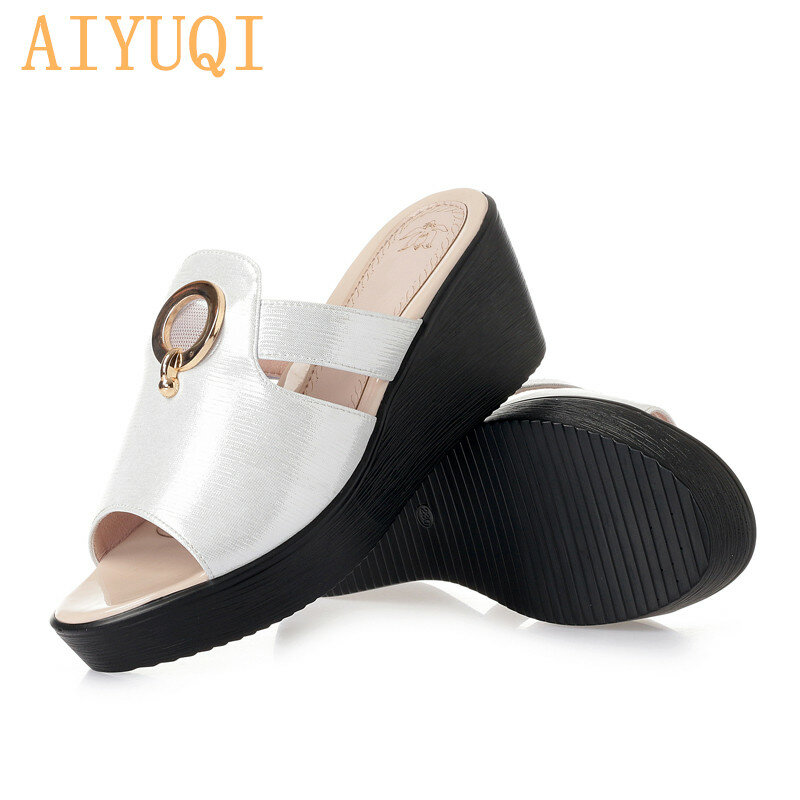 AIYUQI kobiety kapcie na platformie 2022 nowe letnie sandały damskie oryginalne skórzane damskie modne obuwie klinowe
