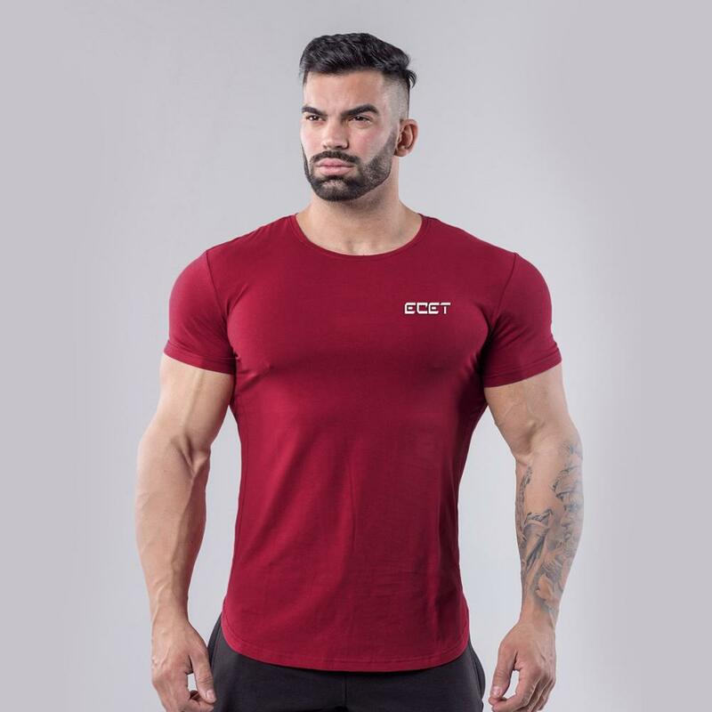 2018 nova camisa de algodão de manga curta dos homens dos ginásios treino de fitness t camisa masculina verão casual imprimir o pescoço magro camisetas topos roupas