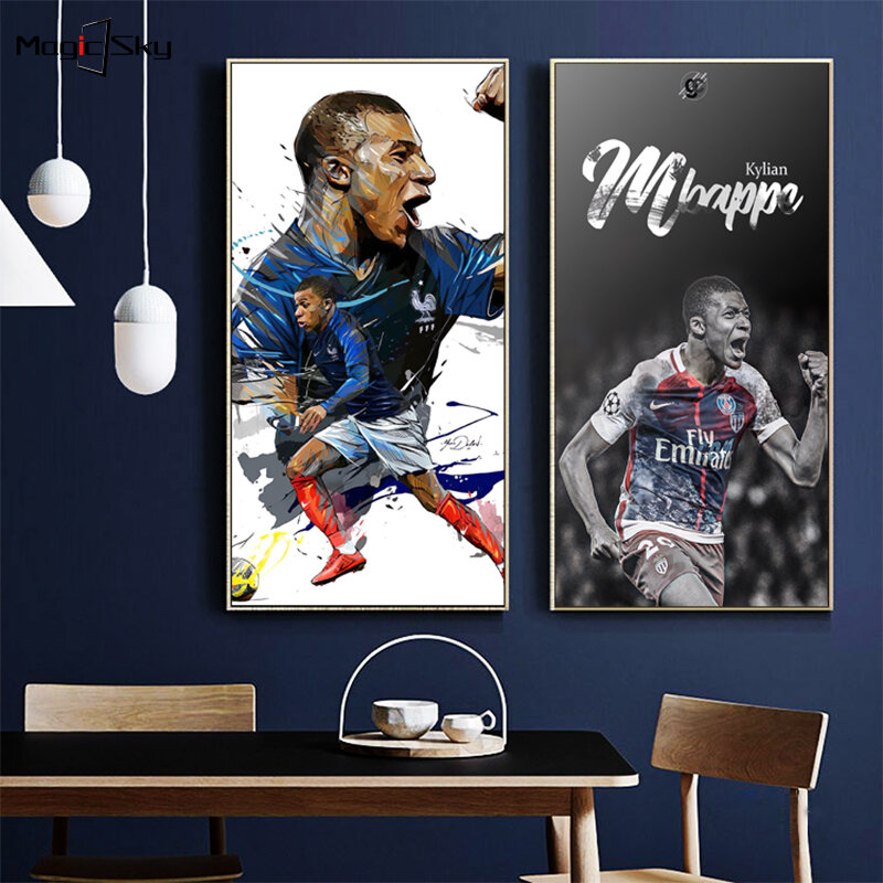 Carteles de jugador de fútbol de estrella de fútbol de Kylian Mbappé, pintura en lienzo, arte de pared Freind, regalo para sala de estar, dormitorio, decoración del hogar