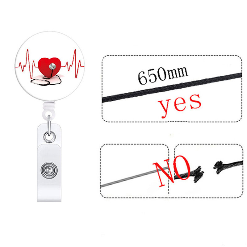 Porte-Badge rétractable en forme de cœur pour infirmières, 1 pièce, porte-carte, motif d'électrocardiogramme