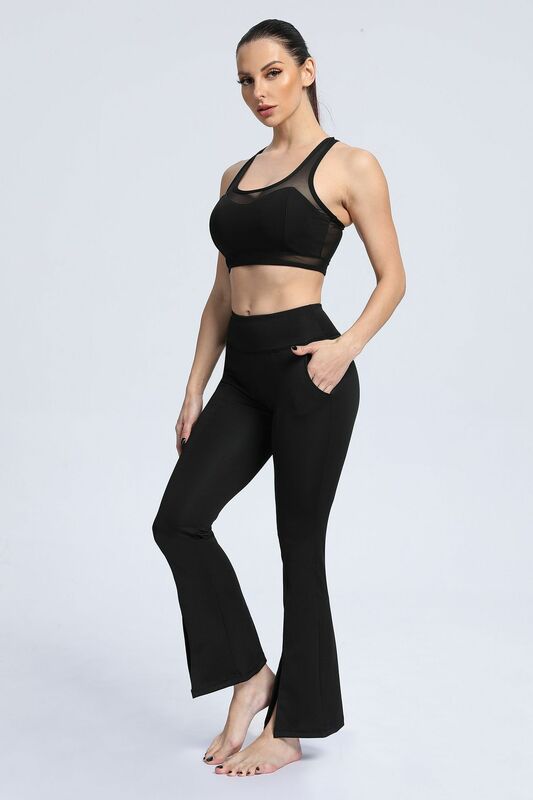 Black Yoga Pants for Women Pocket Horn Split Wide Leg Pants High Waist Slim Sport Leisure Dancing Fitness Trousers Women's Pants