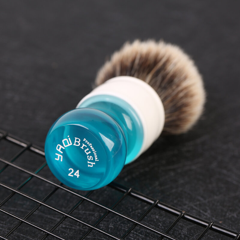 Pennello da barba per capelli in tasso a due bande YAQI 24mm Aqua