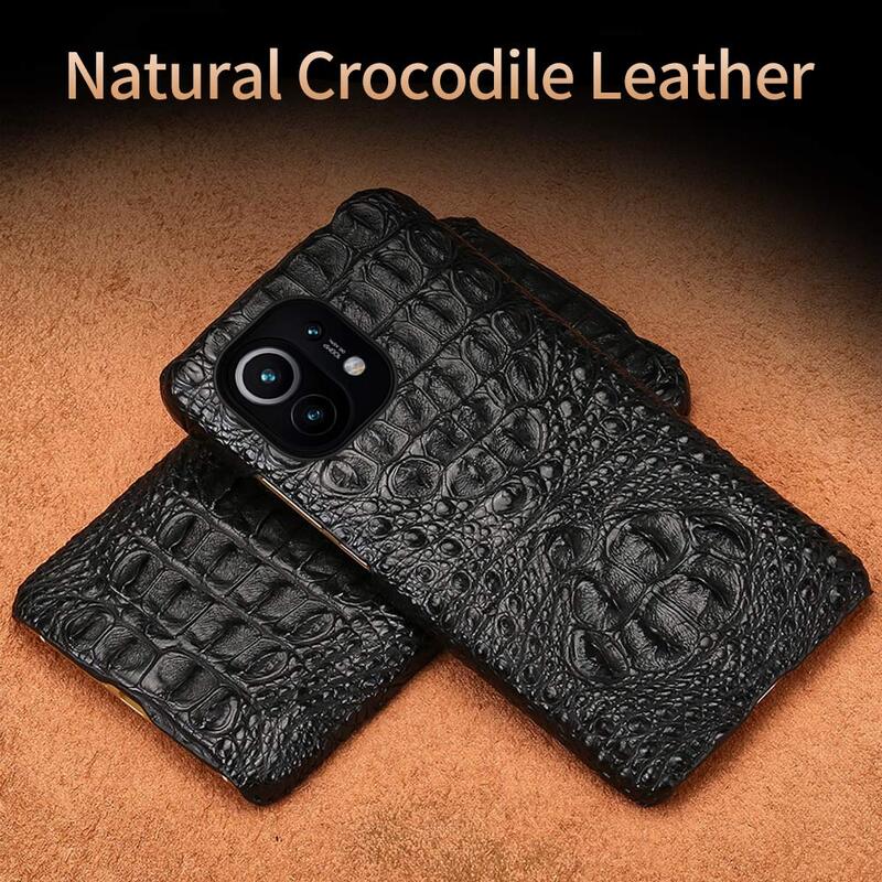 100% natural de luxo caso couro de crocodilo para xiaomi redmi note10 pro mi 11 10t capa de couro real para poco x3 pro caso