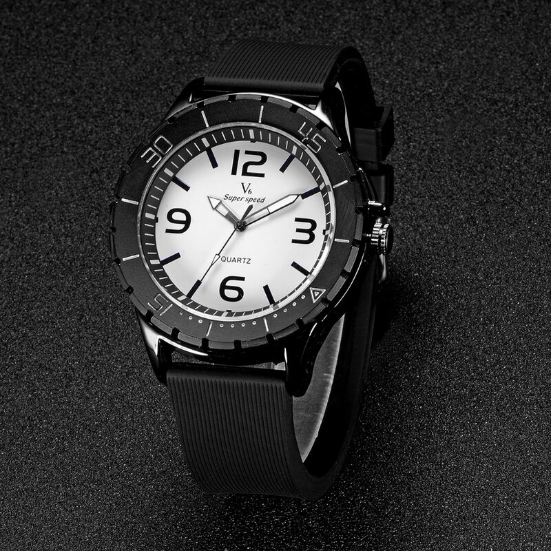 V6 Sport Watch czarny wysokiej jakości PU Band kwarcowe zegarki męskie modny prezent na co dzień zegarki na rękę mężczyźni zegar montre zegarek damski