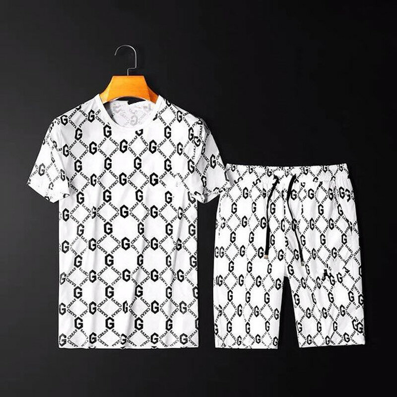 2021 summer men's sports suit casual shorts round neck  t-shirt loose trend fashion sportswear two-piece couple outfit