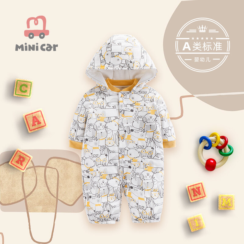 Baby's one piece clothes autumn winter male baby's hatchsuit climbing suit newborn's thickened warm windproof clothes