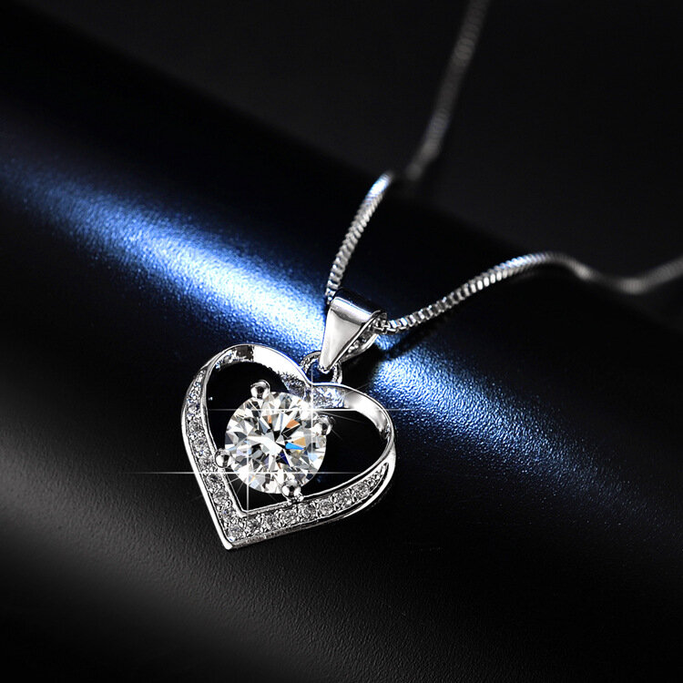 SODROV-collar con colgante de corazón para mujer, de plata de ley, de diamante de circón, joyería de plata