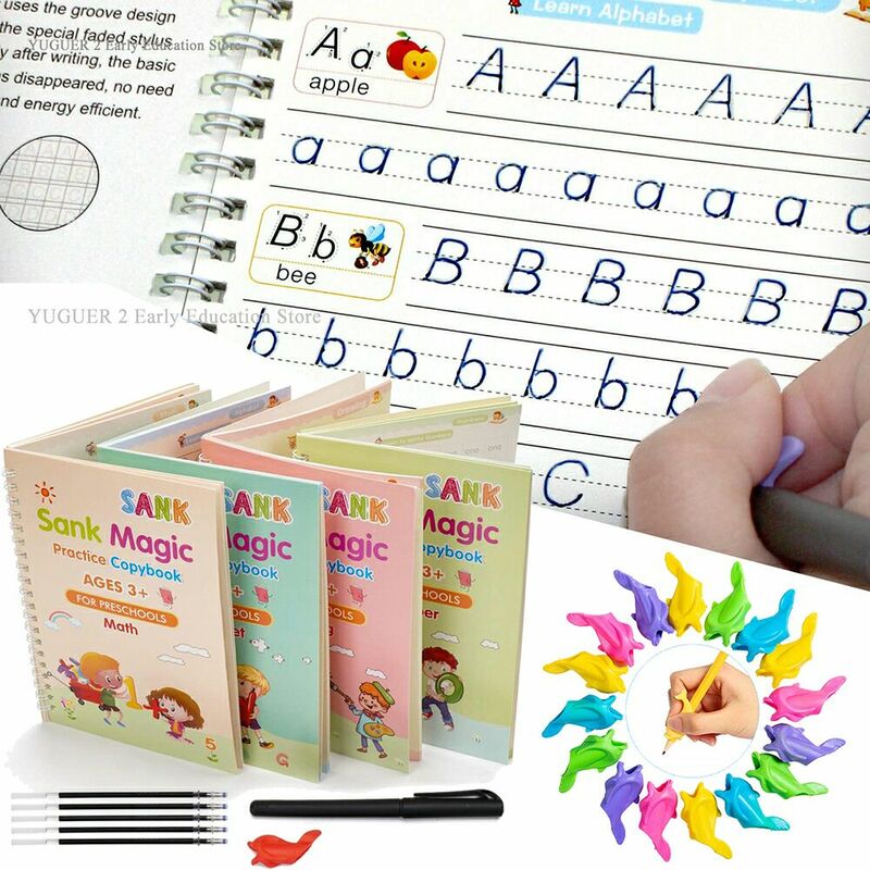 Libro de práctica mágica hundida para niños, pasta de escritura reutilizable para caligrafía, Montessori, 27 unids/set