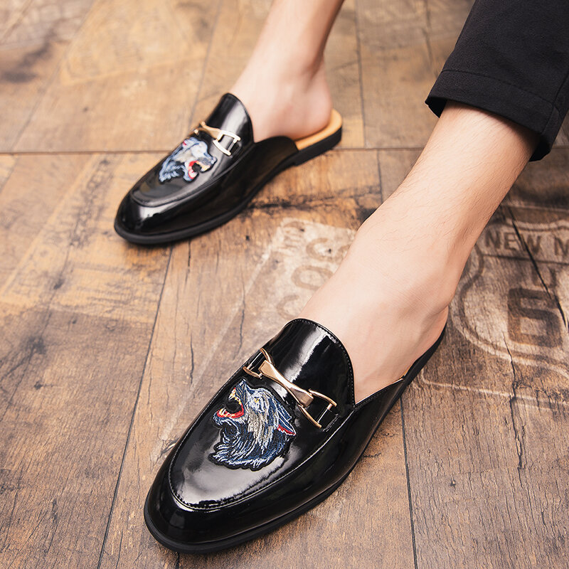 Demi-pantoufles d'été pour hommes, taille 38-44, chaussures de marque de luxe, baskets de styliste pour hommes, demi-drag Loafers, nouvelle collection 2019