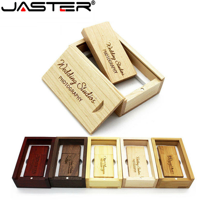 Jaster pendrive de madeira personalizado, 1 peça, usb + caixa, 4gb, 8gb, 16gb, 32gb, 64gb, 128gb, para fotografia, presente de casamento