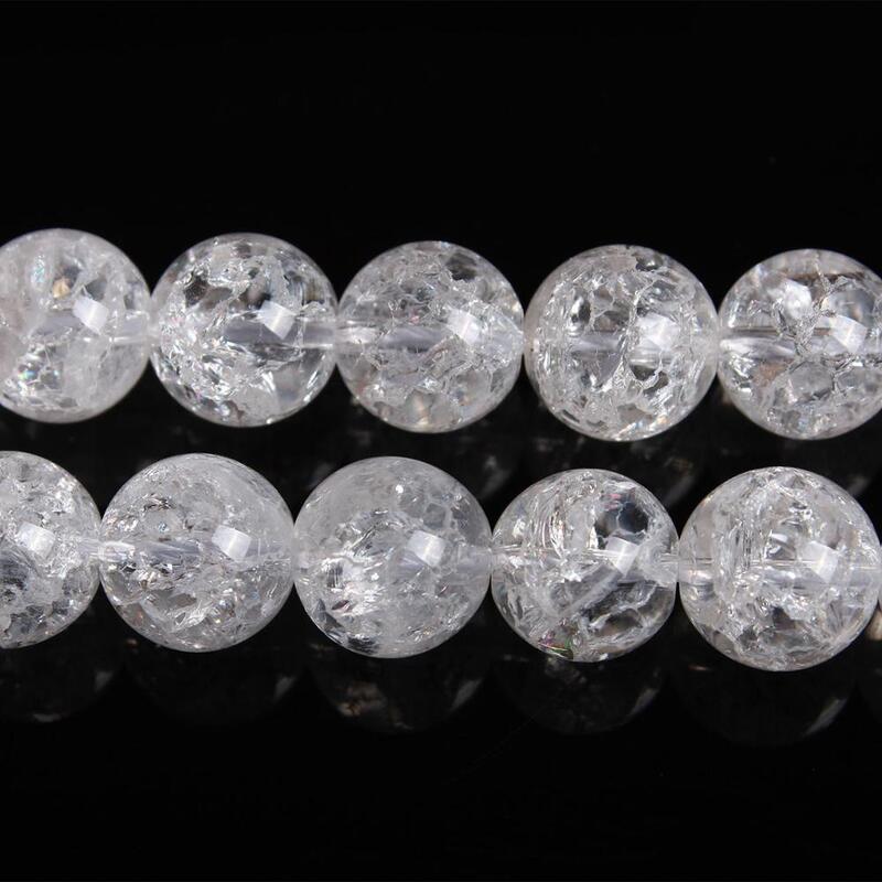 Natural Cracked Crystal Gemstone 6 8 10 12mm Round White Quartz Loose Beads Accessories for Necklace Bracelet DIY Jewelry Making