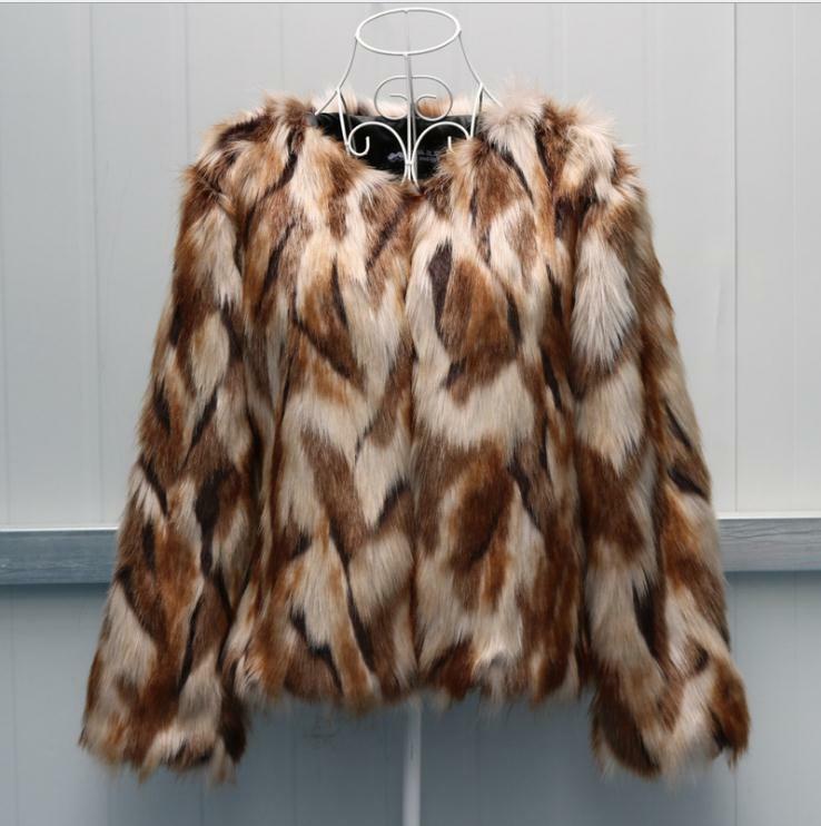 Mulheres cor misturada imitação de pele de raposa jaquetas o-neck tamanho grande casacos de pele falsa feminino primavera outono curto outwears k1253