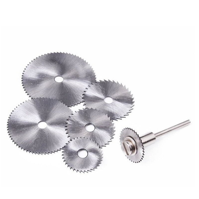 7pc metallo circolare sega disco lame ruota gambo acciaio ad alta velocità Mini lame per sega con mandrini trapano magazzino ritaglio di legno rotante