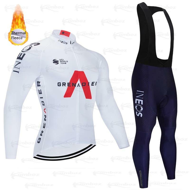 Koszulka kolarska Ineos zimowa odzież sportowa spodnie rowerowe Ropa Ciclismo termiczna polarowa odzież rowerowa Maillot z długim rękawem