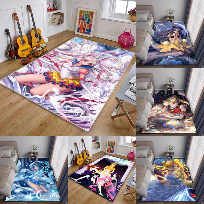 Cartoon Anime SailorMooned Carpet Pink Magical Girl Rectangle Rug Carpet Floor Mat Living Room Girl Bedroom Bedside Mat Decor
