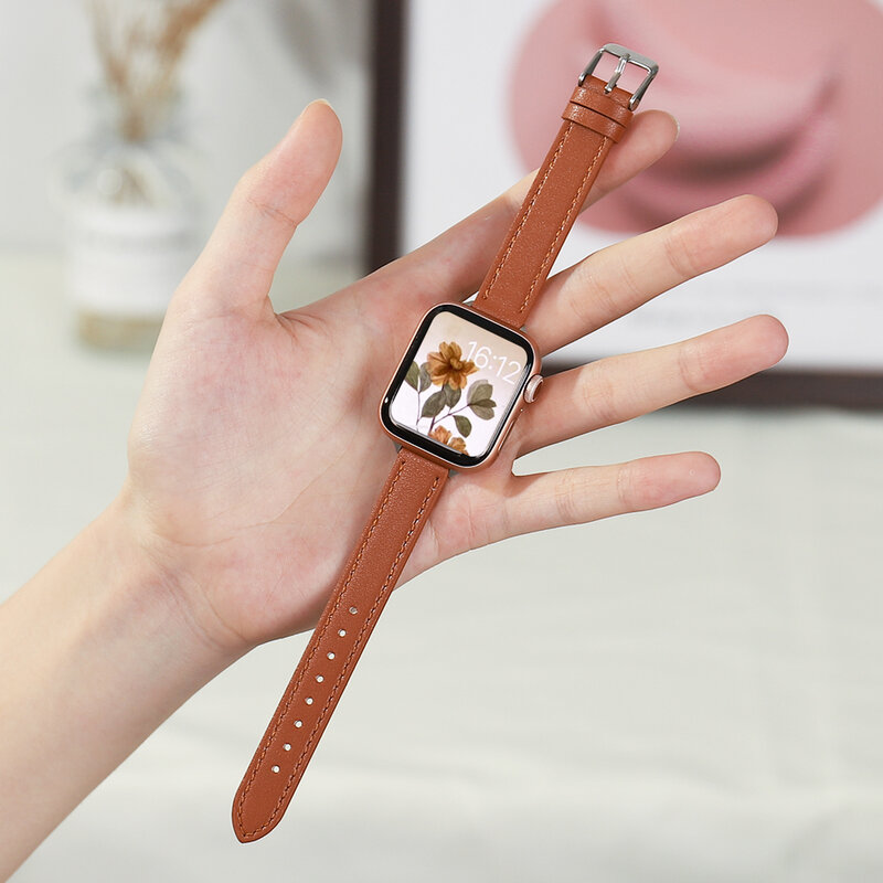 Breathable soft leather Strap for Apple Watch Band 41mm 45mm 38mm 42mm 44mm 40mm iwatch Series 7 se 654321 Woman smatr watchband