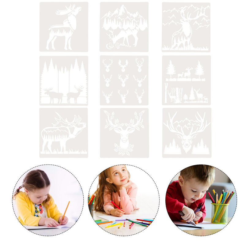 9pcs Adorable Deer Pattern Stencils Useful DIY Scrapbook Painting Templates