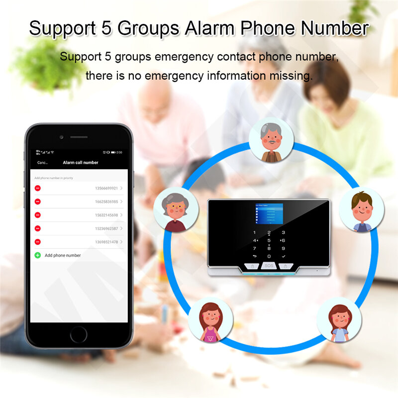 Wifi gsm sistema de alarme 433mhz alarme de segurança em casa sem fio detector inteligente rfid teclado toque ios android tuya app