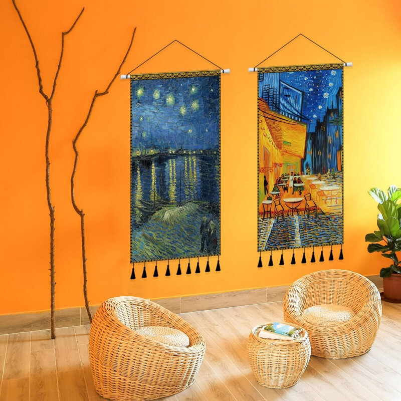Boho Van Gogh ölgemälde Hängen Wandteppich mit Handgemachte Quasten Wand Hängen Abdeckung Decke Stoff Hause Bleiben Decor Zubehör