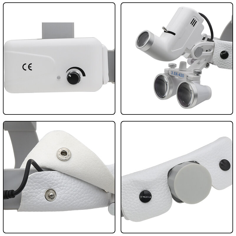 Dental Loupe 3.5X Magnifier with 5W Head Light Optical Glass Lens 280-380 mm Working Distance Wide Field of View