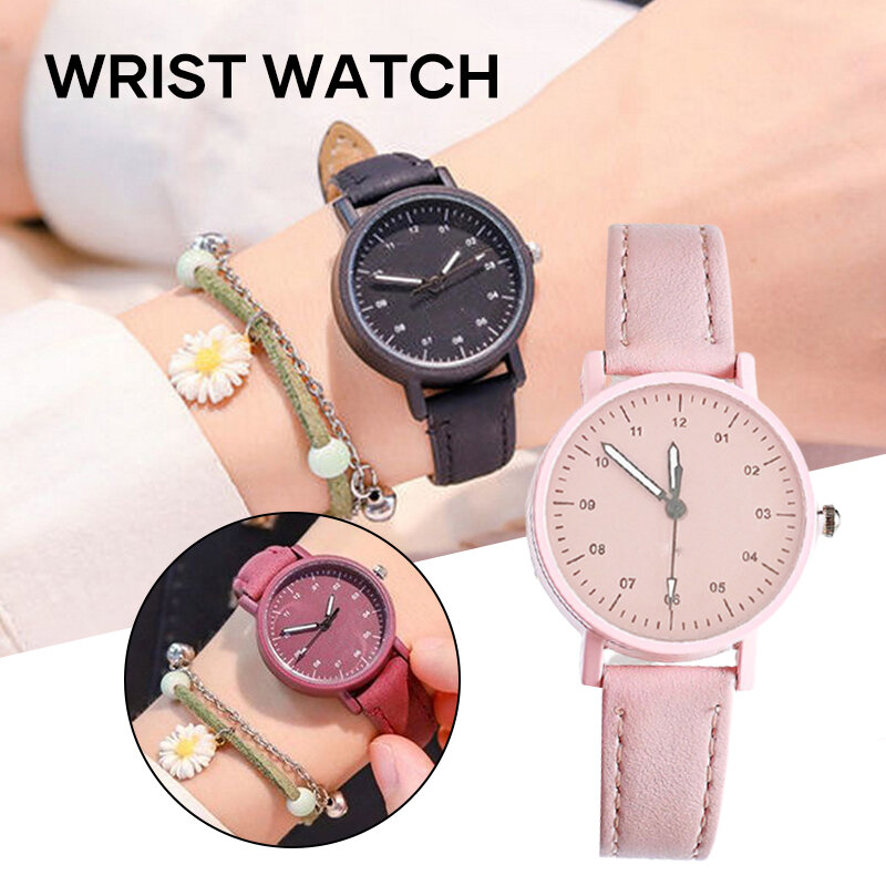 Reloj de cuarzo minimalista para mujer, pulsera con correa de cuero PU, esfera redonda, informal, diario, para oficina, tienda NYZ
