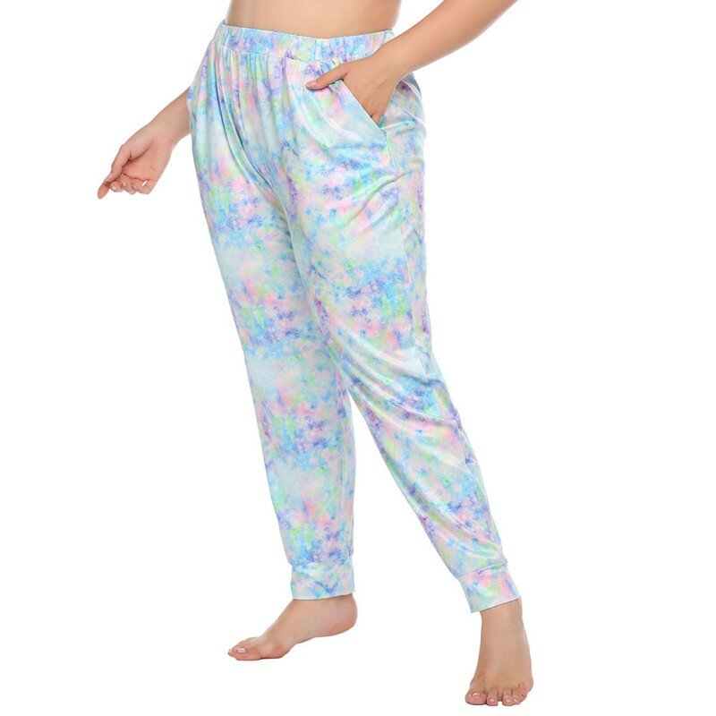Pantalones de dormir con estampado Tie-Dye para mujer, ropa de dormir con personalidad a la moda de talla grande, Pijamas largos holgados e informales, novedad