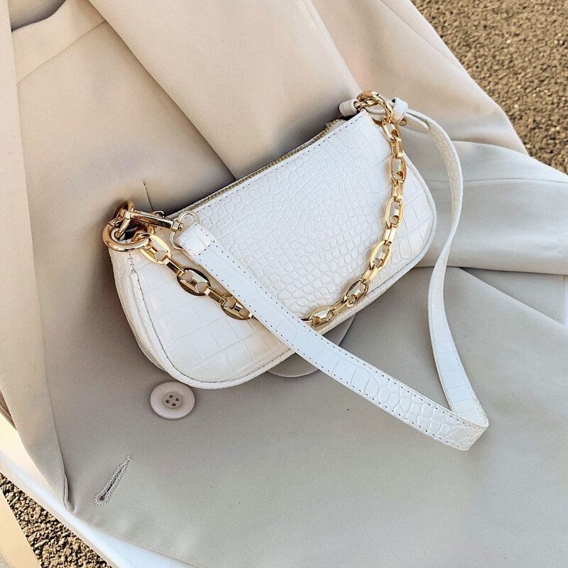 Moda crocodilo padrão baguette sacos mini couro do plutônio bolsas de ombro para as mulheres 2020 design de corrente de luxo bolsa de mão feminina viagem