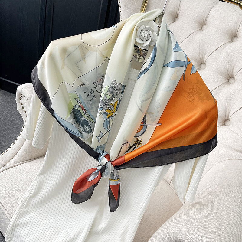 Bufanda cuadrada de 90x90cm para mujer, con protección solar chal de seda, decoración profesional para primavera y otoño, 2021