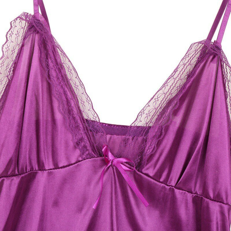 Women Nightdress Deep V Sex Lace Sleepwear Women Lingerie Silk Satin Nightie Charming Sleeveless Sling Nightwear Home Dress 2020