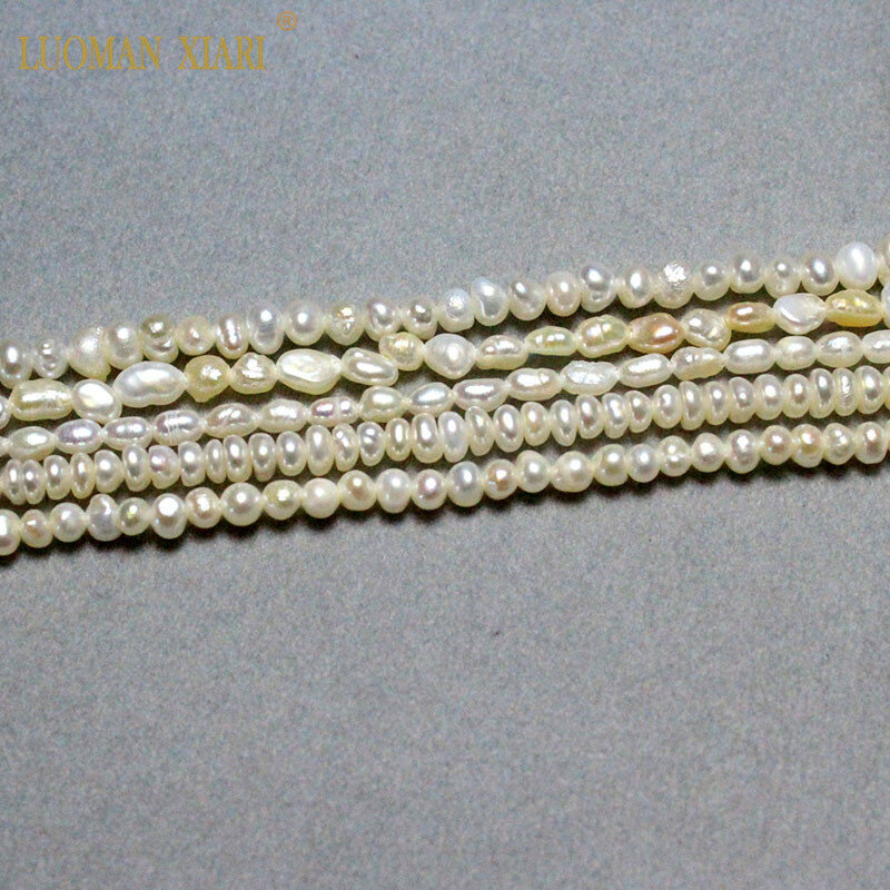 Grzywny 100% naturalna perła słodkowodna nieregularny ryż kształt koraliki do tworzenia biżuterii DIY bransoletka naszyjnik 2-4mm Strand 14''